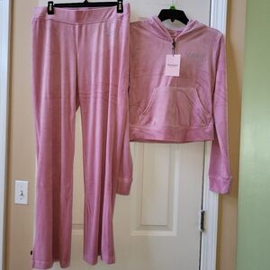 Juicy Couture Velour Rose Tracksuit 2 Pc Set Hoodie & Pants Size M Medium